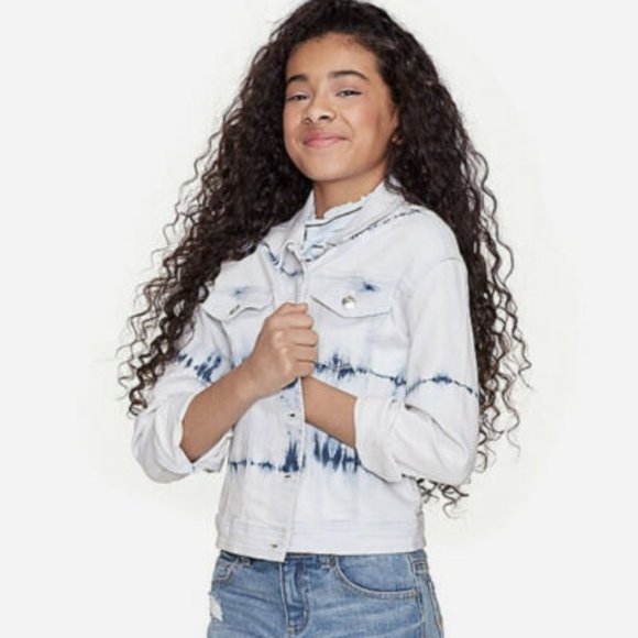 Justice Girl's Youth Size 18/20 Tie Dye Blue Denim Jacket Boho New with Tags - Picture 1 of 16